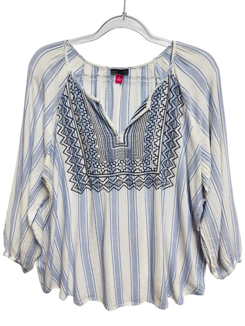 Pure Cotton Gauzy Embroidered Knit Striped Pinstripe Aztec Peasant Top Blouse